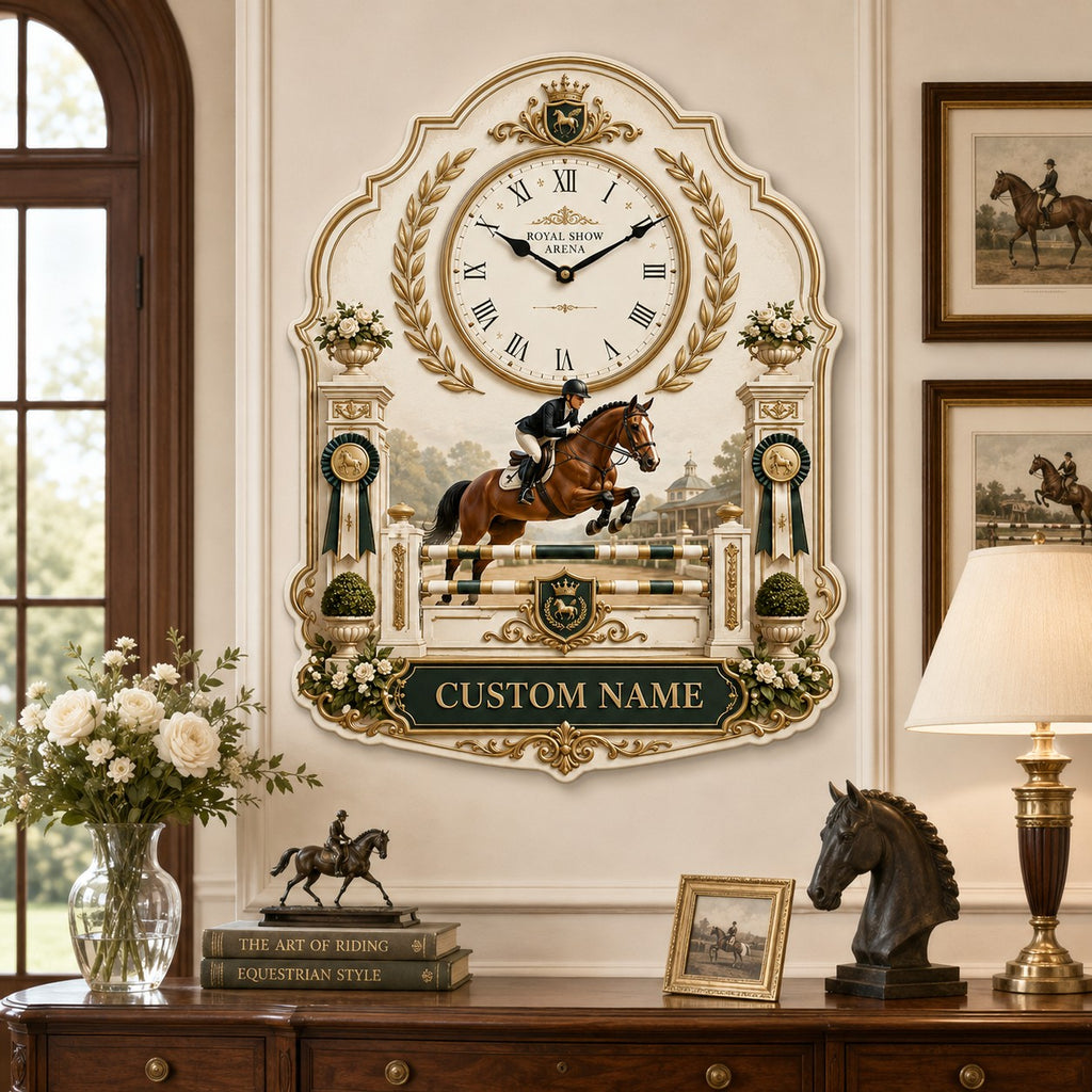 Royal equestrian Custom Name Wall Clock — personalized with a custom name