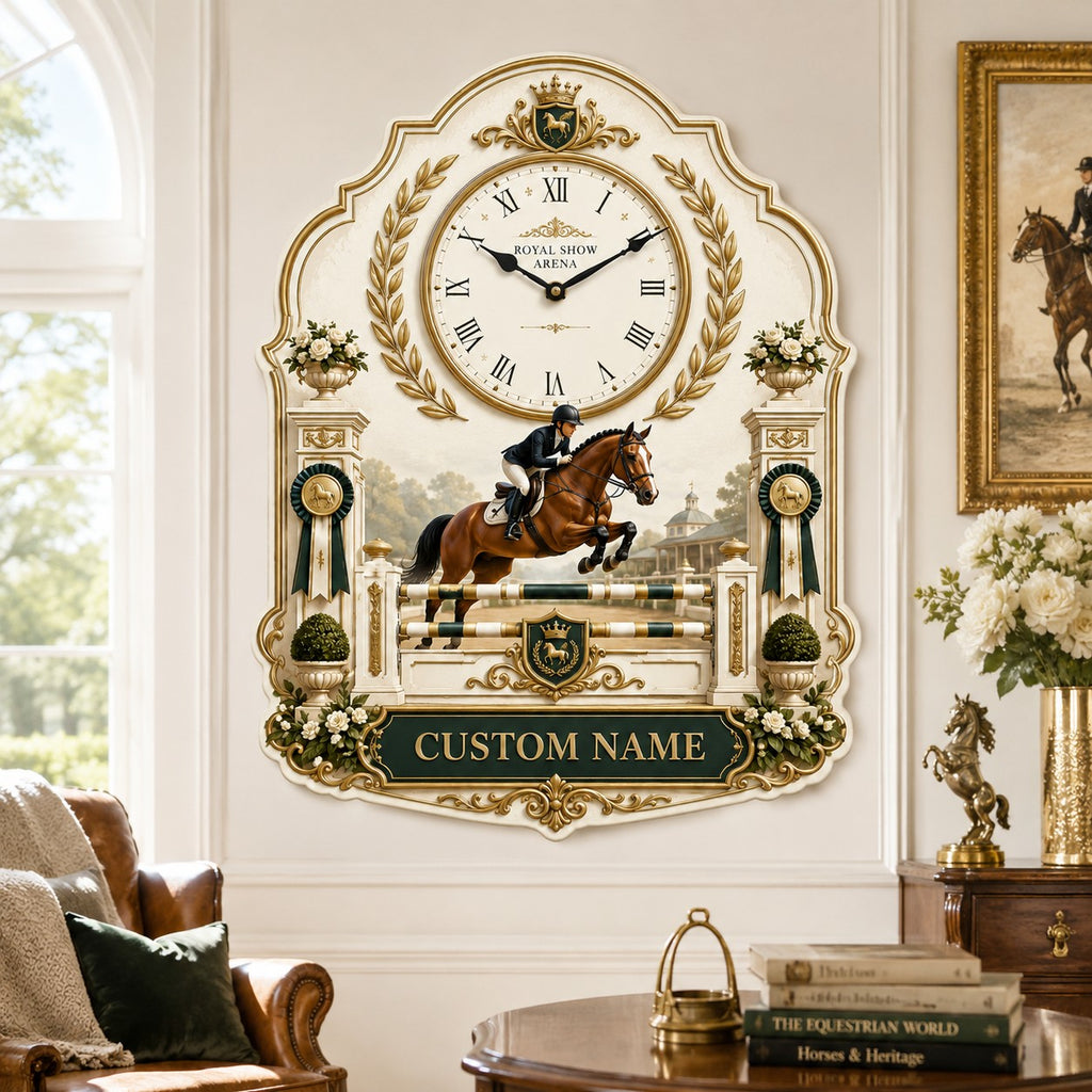 Royal equestrian Custom Name Wall Clock — personalized with a custom name