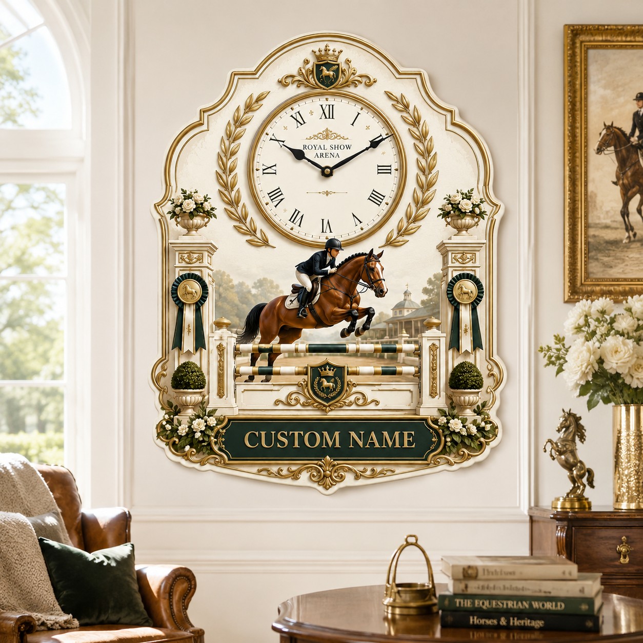 Royal equestrian Custom Name Wall Clock — personalized with a custom name
