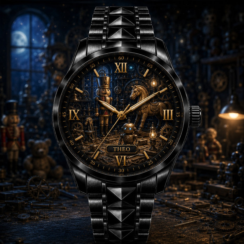 Custom Clockwork Toymaker Workshop Watch — personalized with a custom name