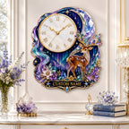 Personalized aurora deer and crystal moon wall clock — personalized with a custom name