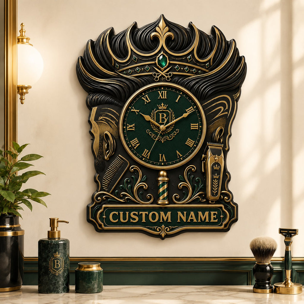 Personalized royal barber wall clock — personalized with a custom name