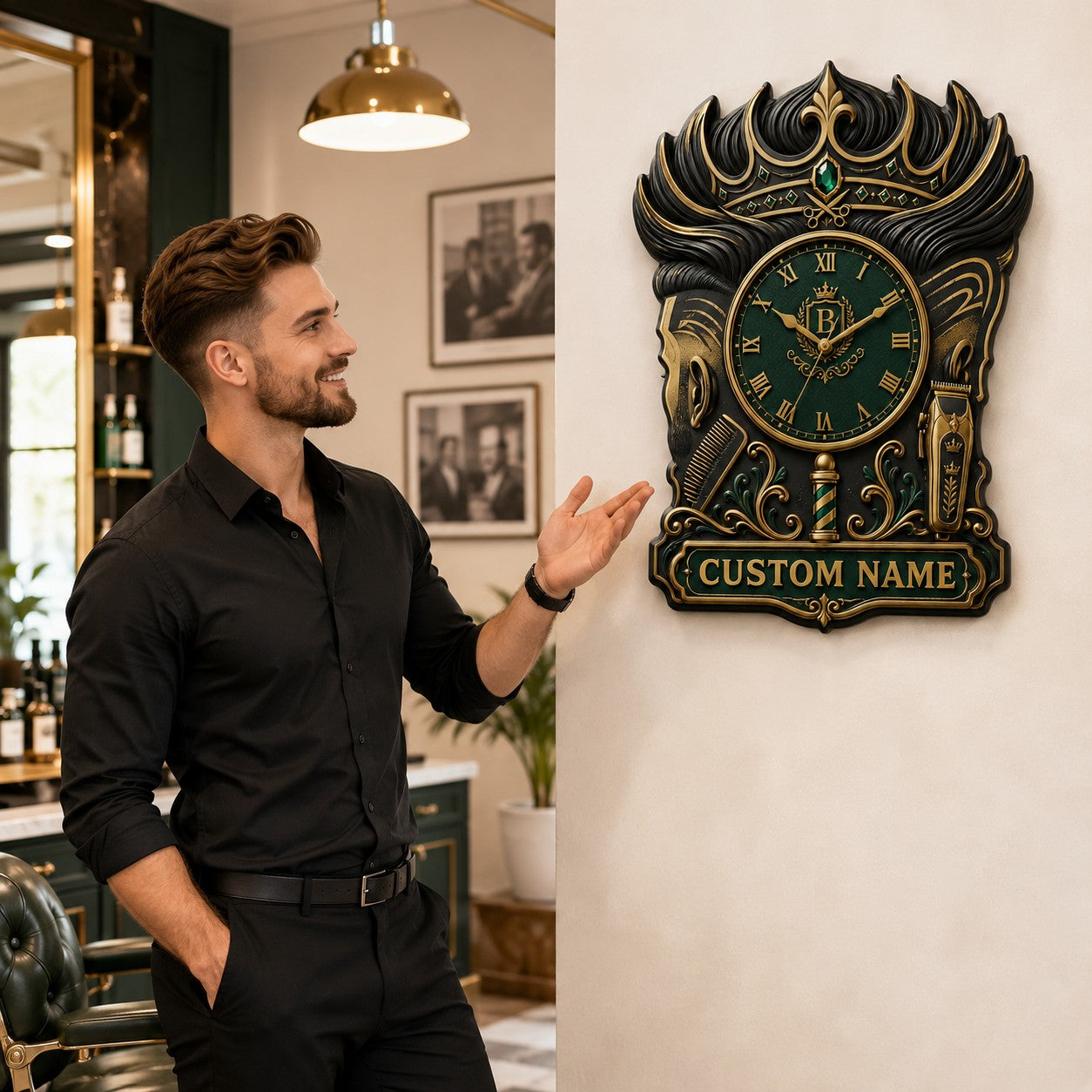 Personalized royal barber wall clock — personalized with a custom name