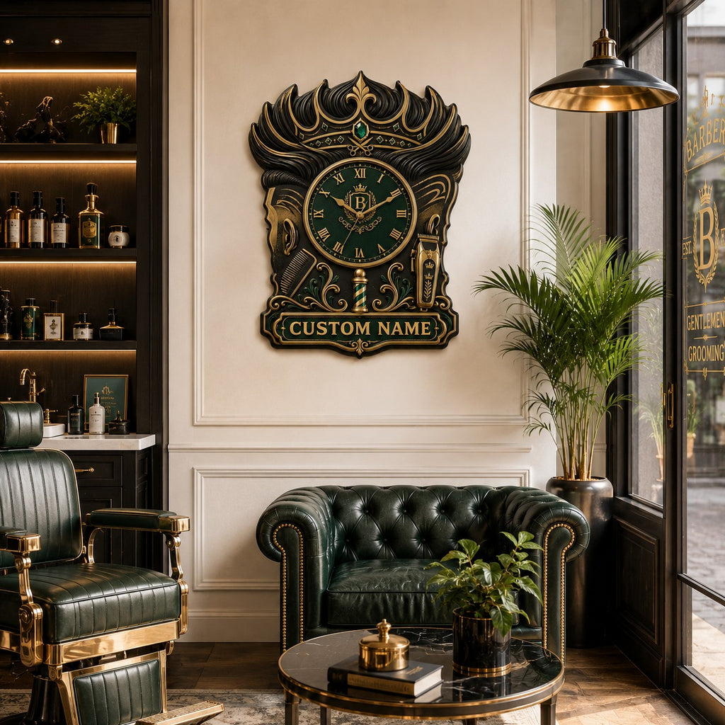 Personalized royal barber wall clock — personalized with a custom name