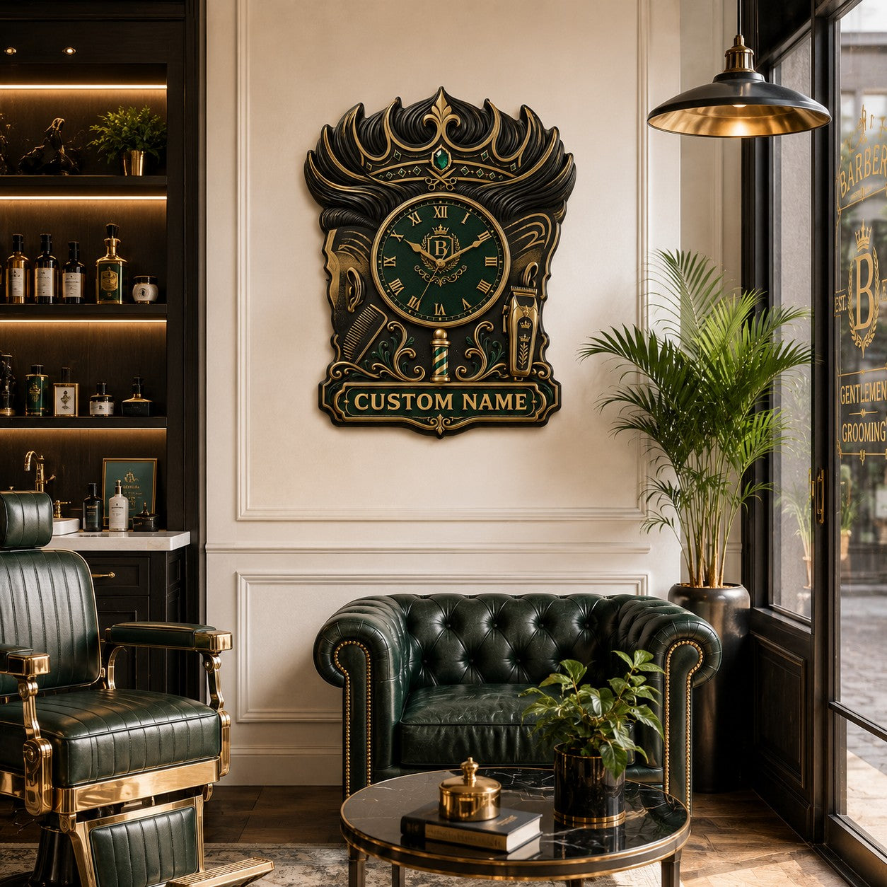 Personalized royal barber wall clock — personalized with a custom name