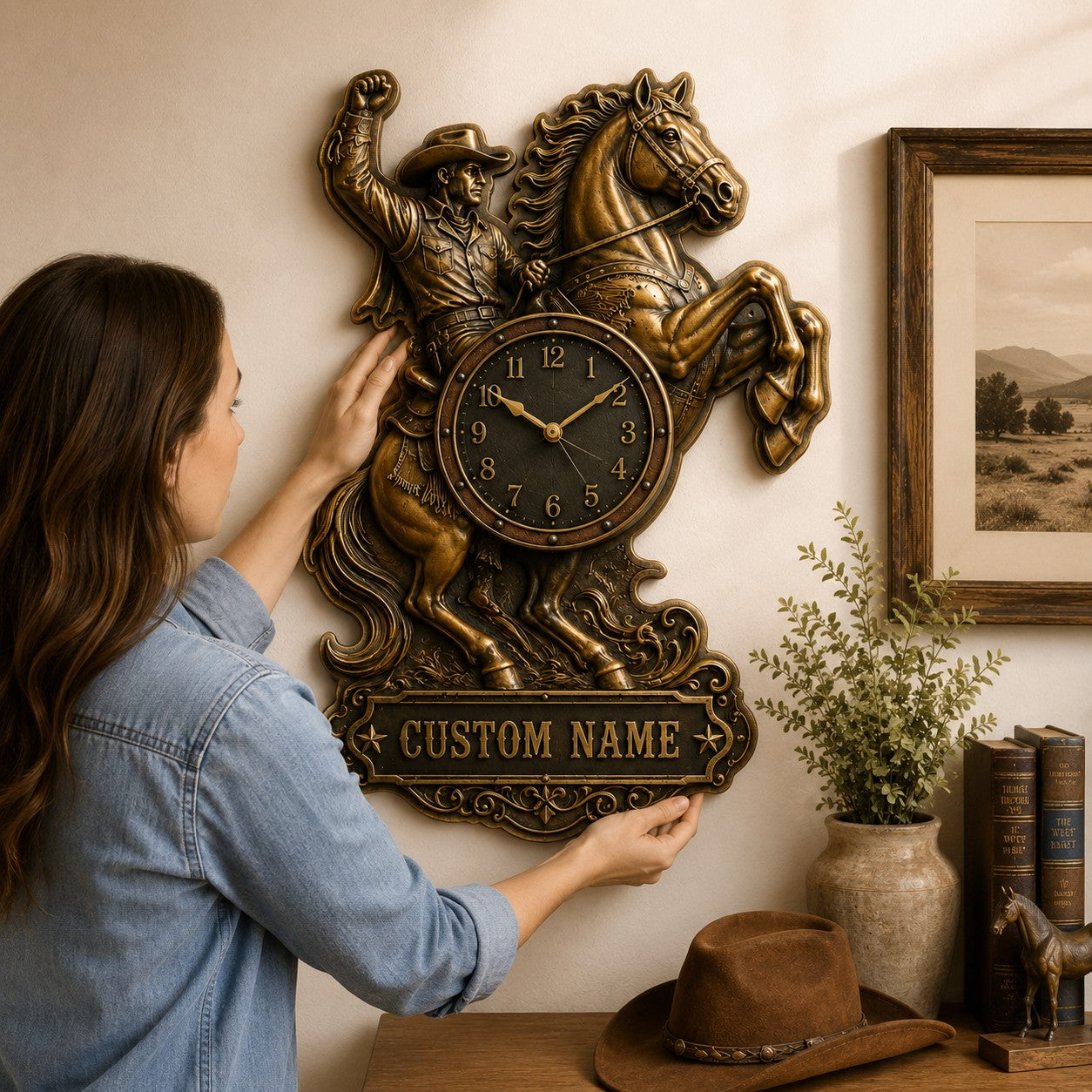 Rodeo enthusiasts Custom Name Wall Clock — personalized with a custom name