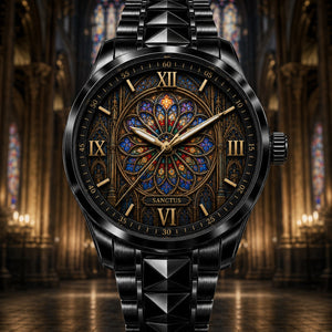 Personalized Rose Window Watch with Custom Name - Men's & Women's, Leather or Metal Strap - Gift for Her