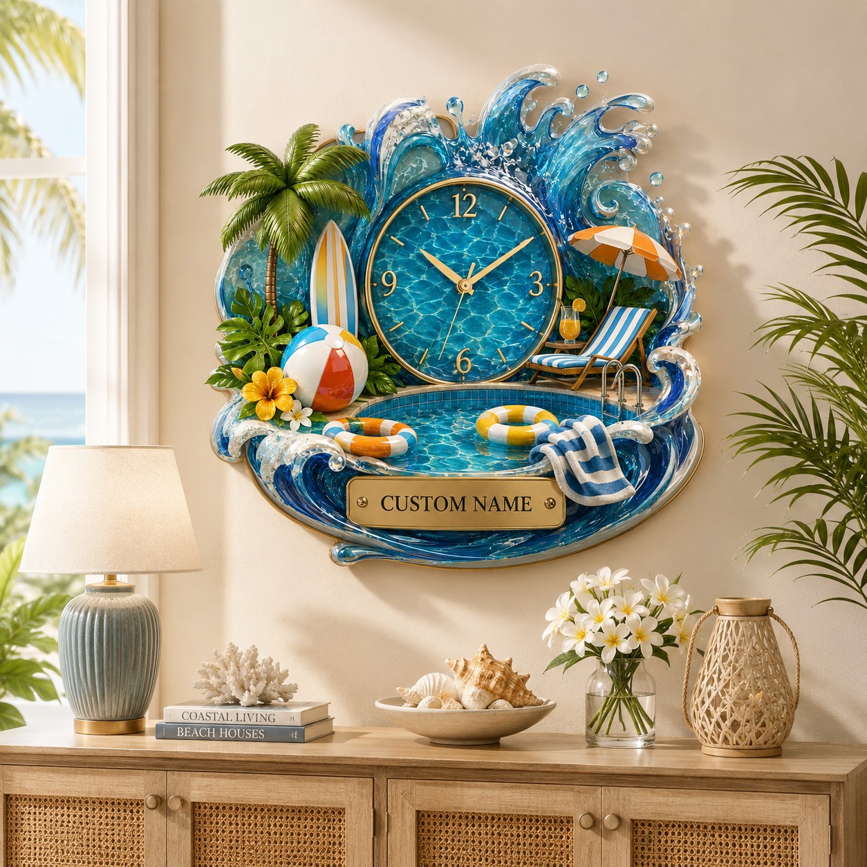 Pool house Custom Name Wall Clock — personalized with a custom name