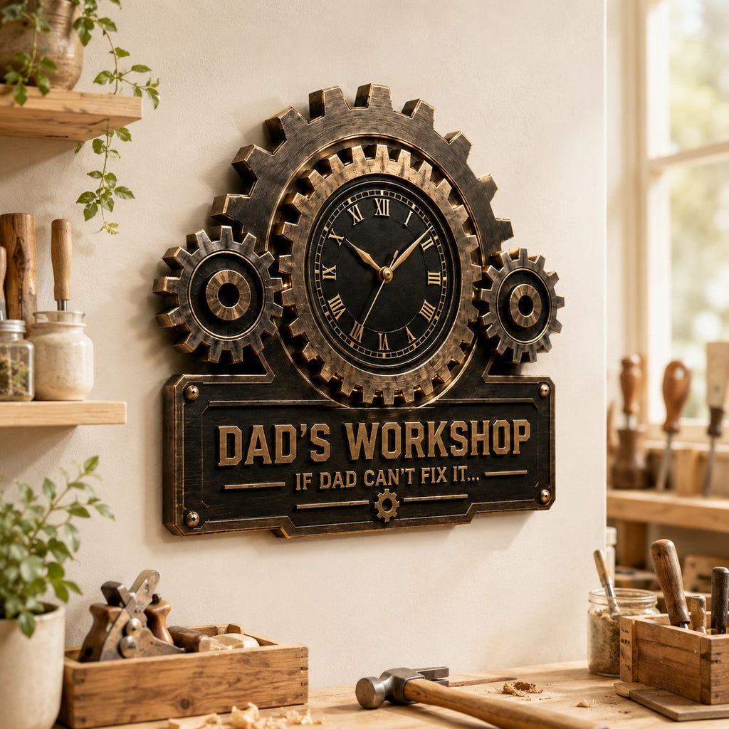 Personalized Industrial Gear Custom Name Wall Clock — personalized with a custom name