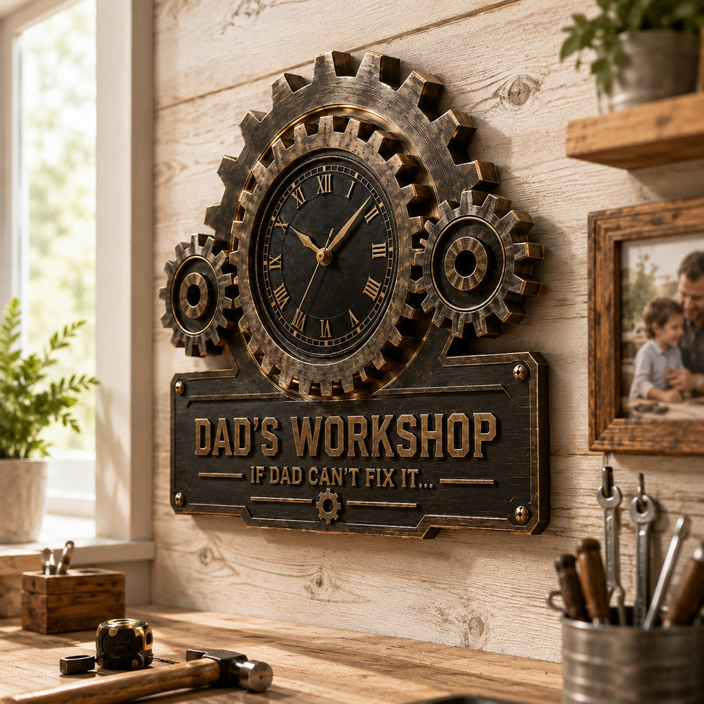 Personalized Industrial Gear Custom Name Wall Clock — personalized with a custom name