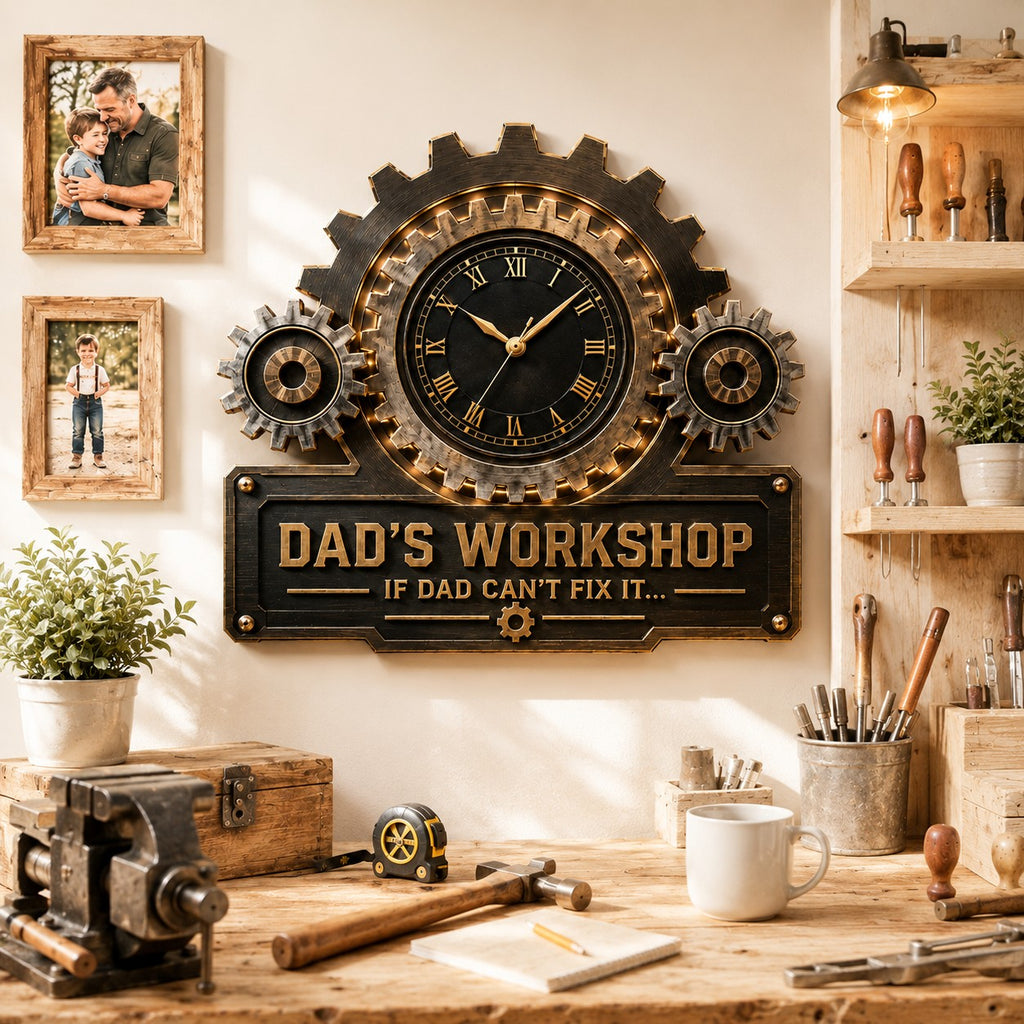 Personalized Industrial Gear Custom Name Wall Clock — personalized with a custom name