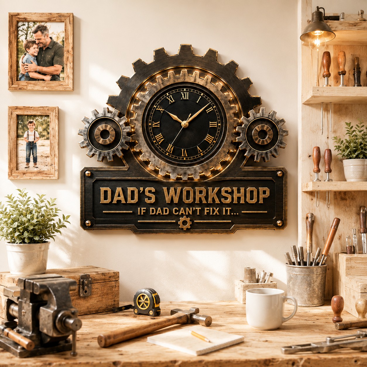 Personalized Industrial Gear Custom Name Wall Clock — personalized with a custom name