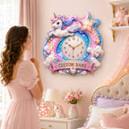Personalized shooting star unicorn clock — personalized with a custom name
