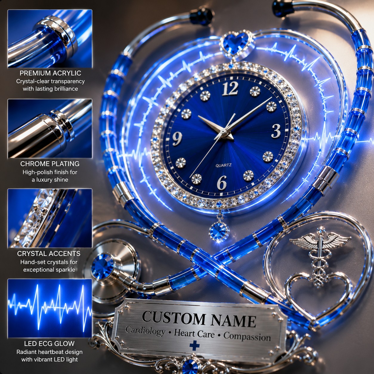 Personalized Cardiology Custom Name Wall Clock — personalized with a custom name