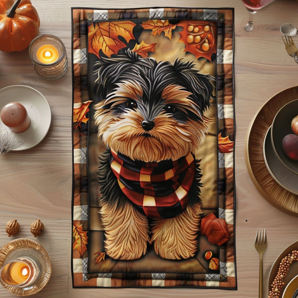 Yorkie Autumn Scarf Table Runner