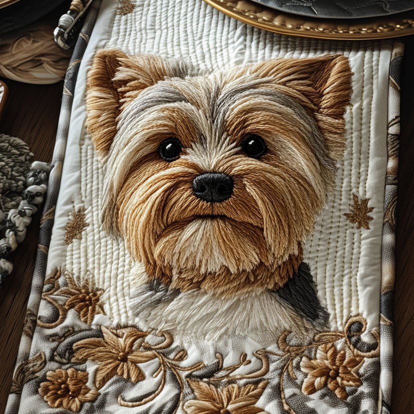 Terrier Portrait on Cream Table Runner