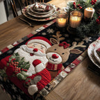 Santa and Reindeer Faces Table Runner