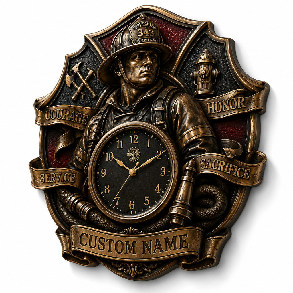 Firefighter recognition Custom Name Wall Clock — personalized with a custom name