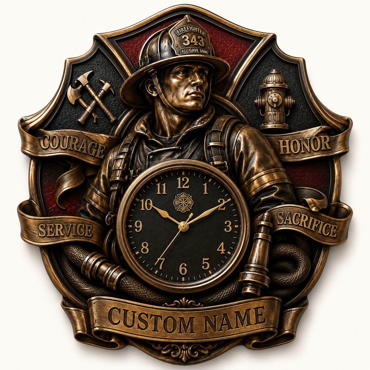 Firefighter recognition Custom Name Wall Clock — personalized with a custom name