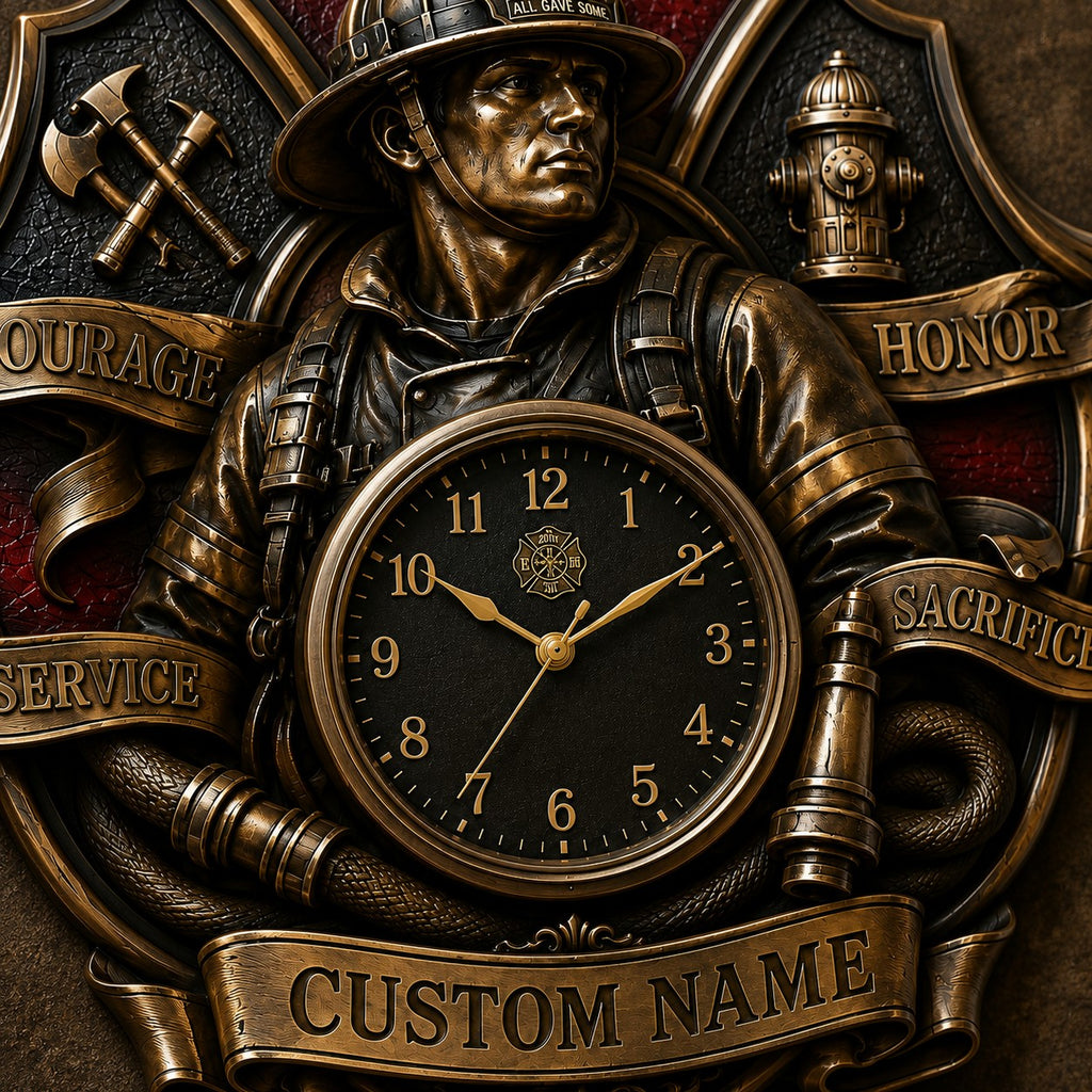 Firefighter recognition Custom Name Wall Clock — personalized with a custom name