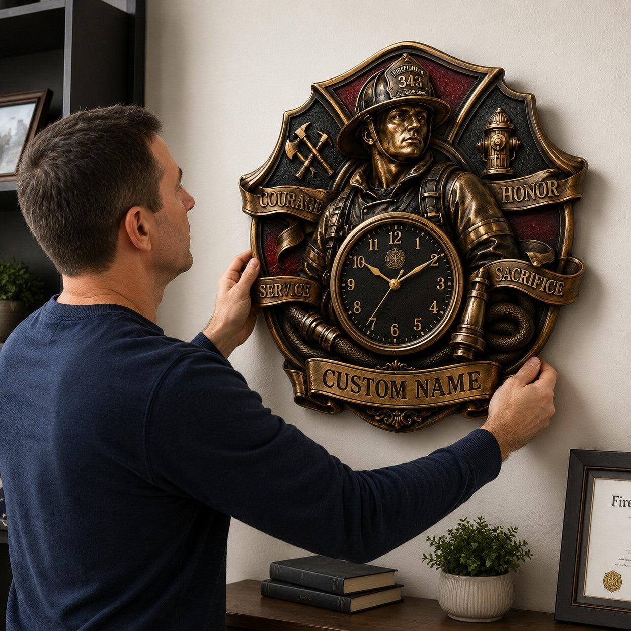 Firefighter recognition Custom Name Wall Clock — personalized with a custom name
