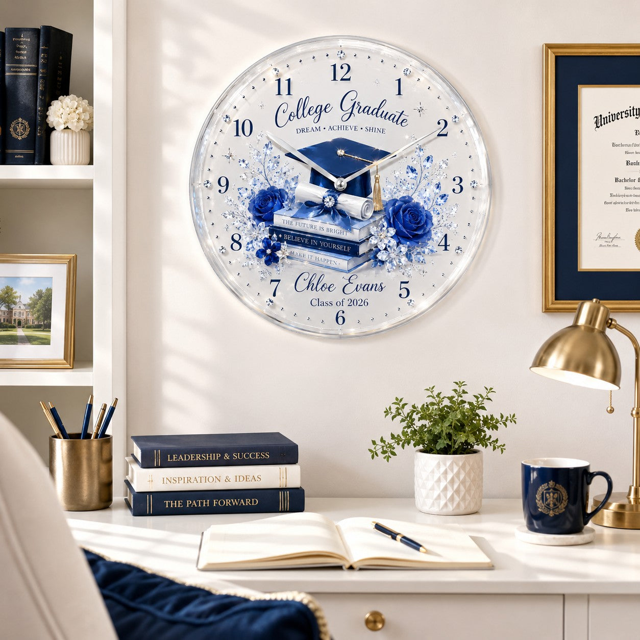 College graduation gift Custom Name Wall Clock — personalized with a custom name