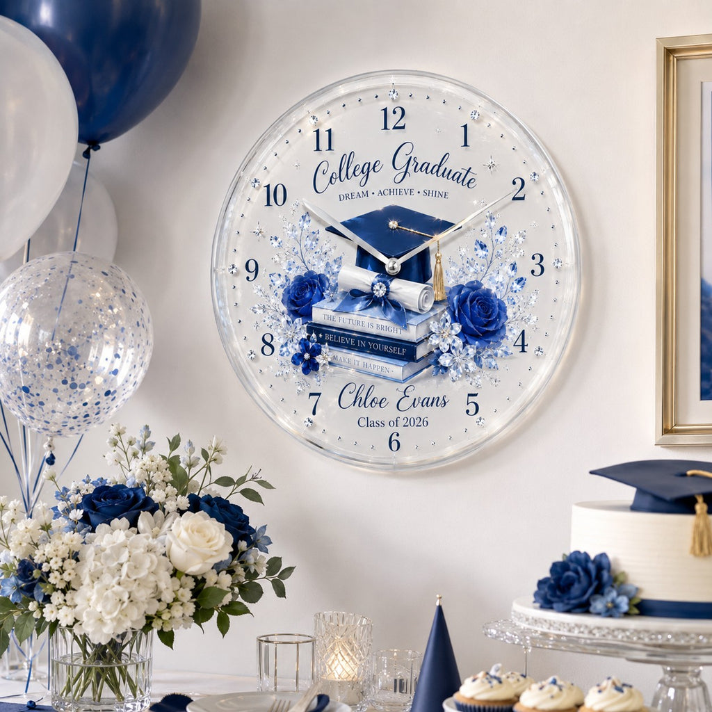 College graduation gift Custom Name Wall Clock — personalized with a custom name