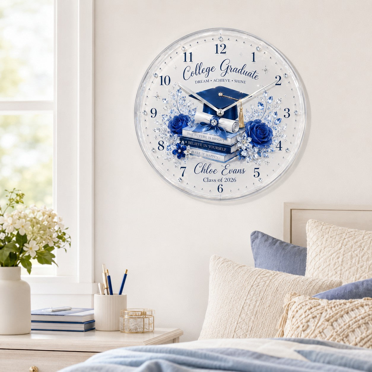 College graduation gift Custom Name Wall Clock — personalized with a custom name