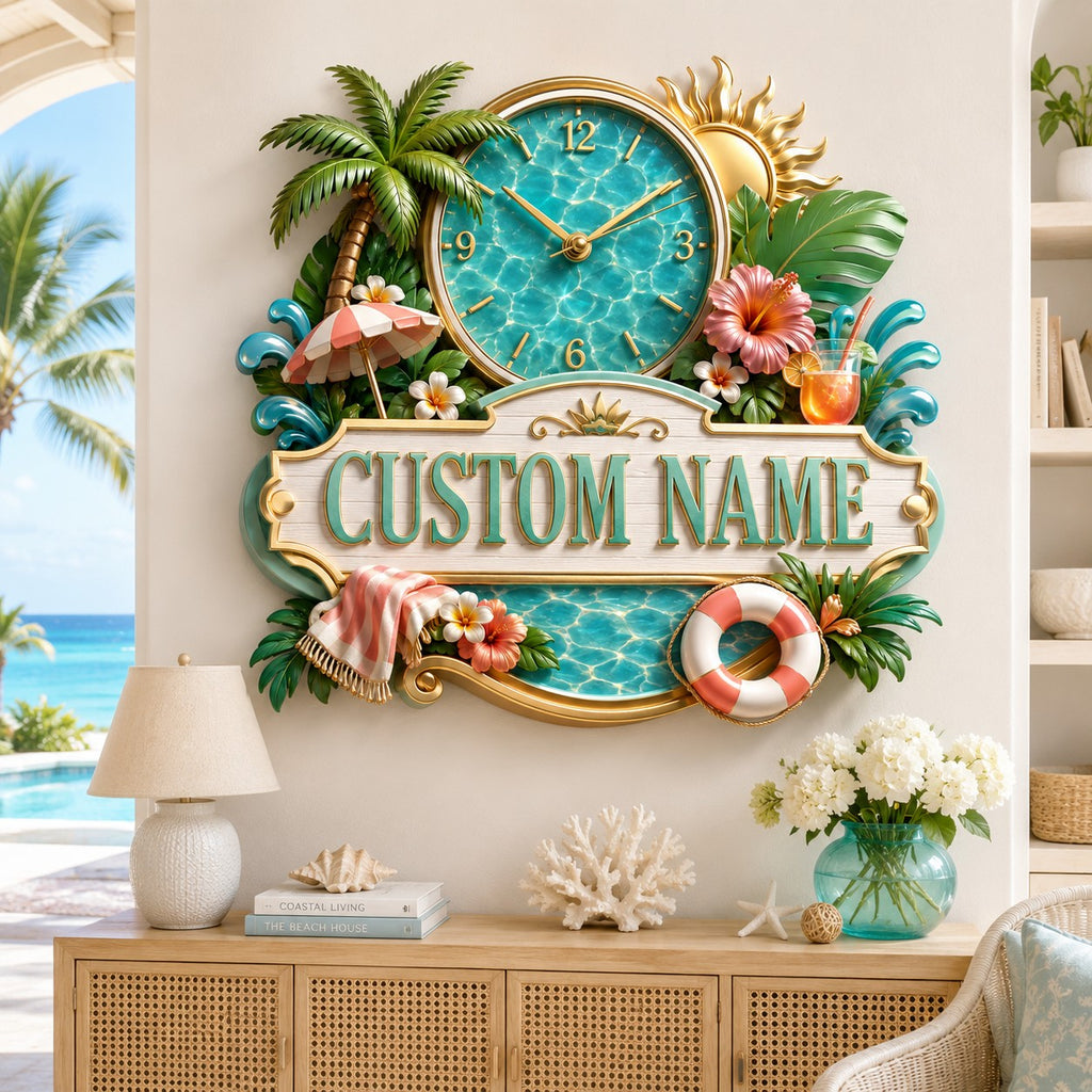 Pool owner Custom Name Wall Clock — personalized with a custom name