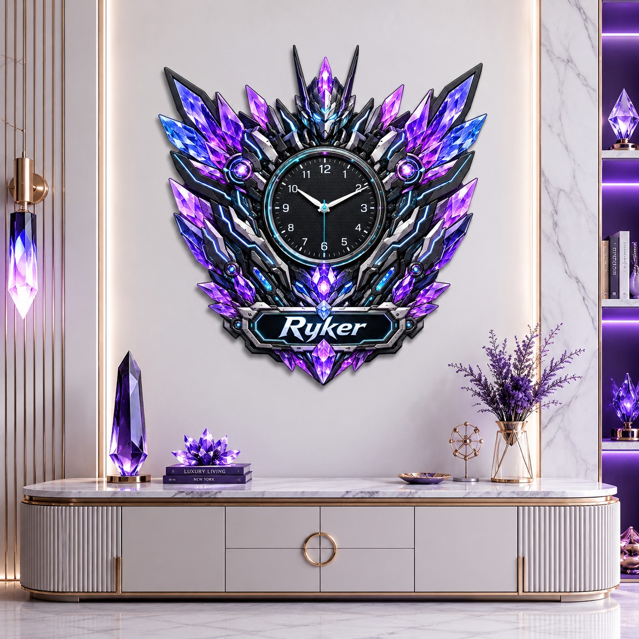 Crystal robot Custom Name Wall Clock — personalized with a custom name