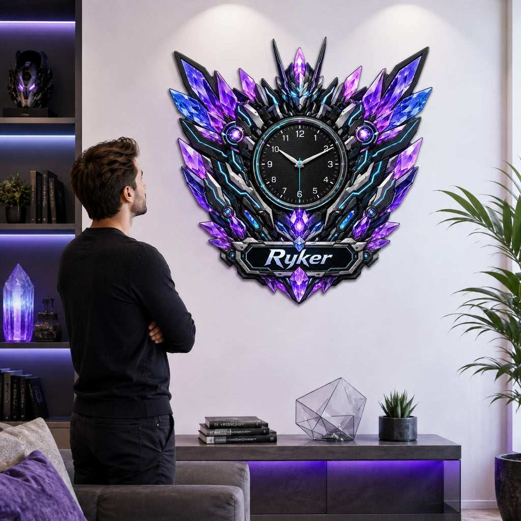 Crystal robot Custom Name Wall Clock — personalized with a custom name