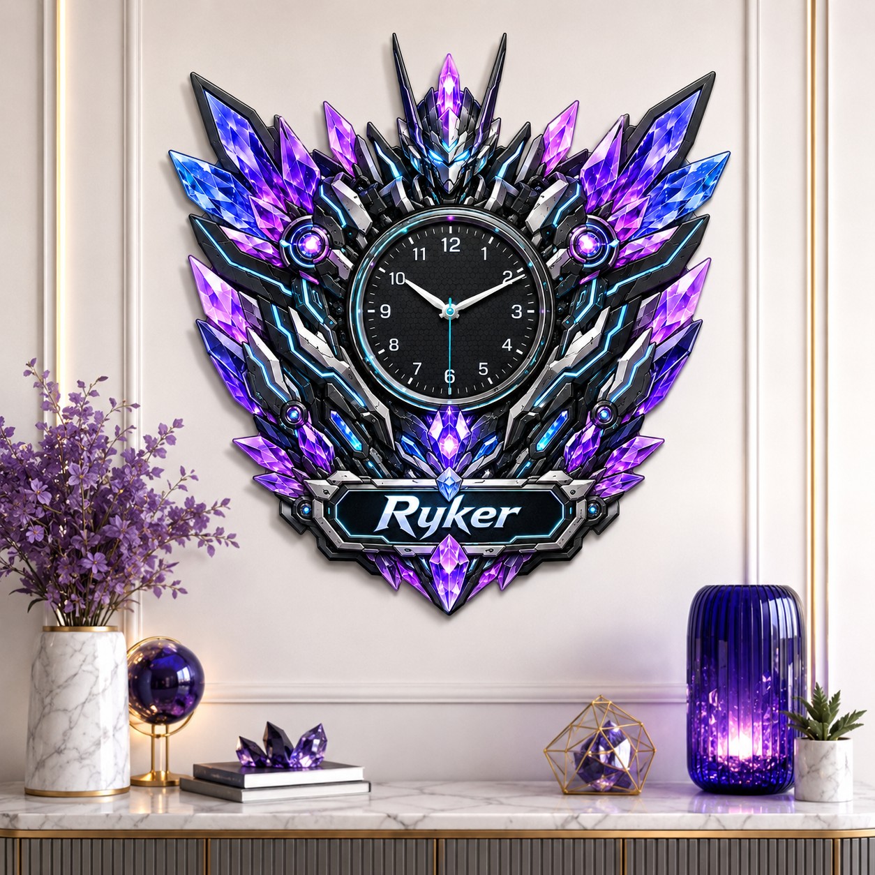 Crystal robot Custom Name Wall Clock — personalized with a custom name