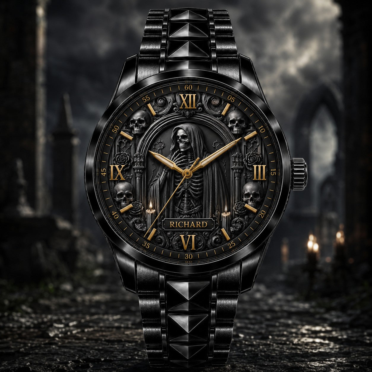Custom Grim Reaper Gothic Watch — personalized with a custom name