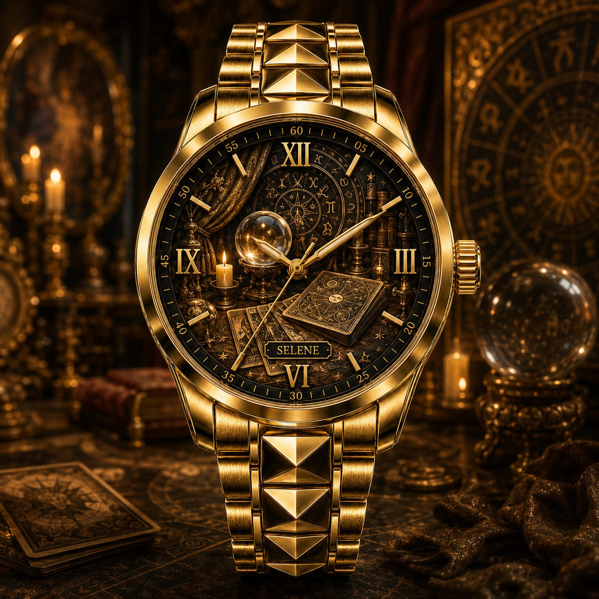 Custom Golden Tarot Fortune Salon Watch — personalized with a custom name
