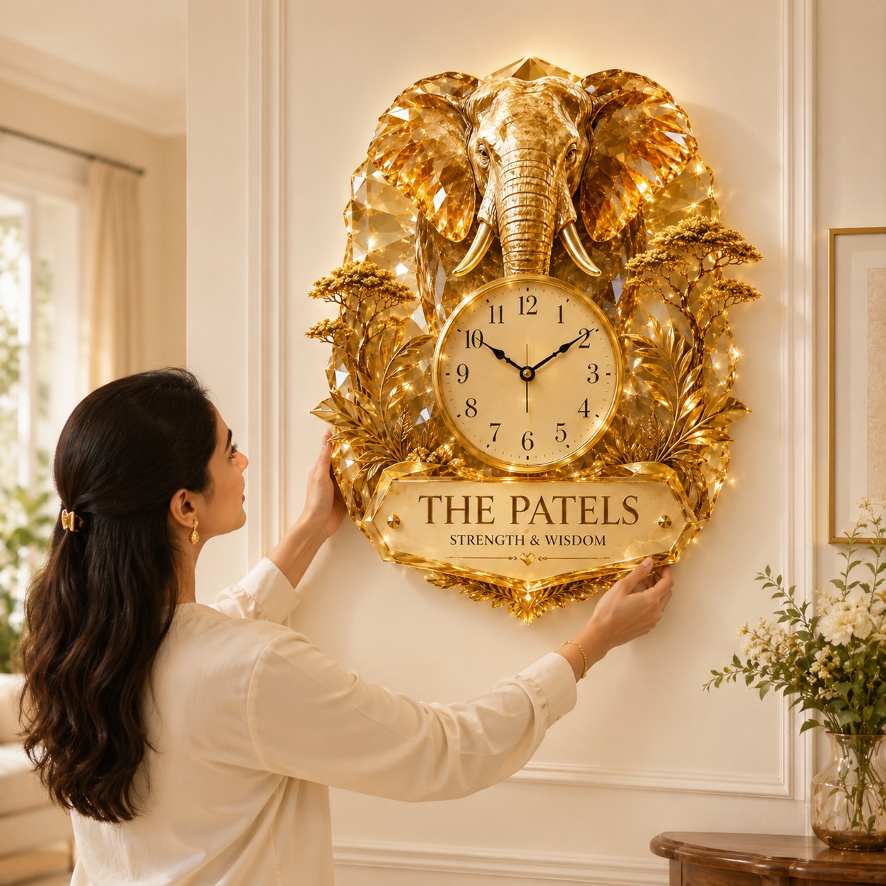Elephant Custom Name Wall Clock — personalized with a custom name