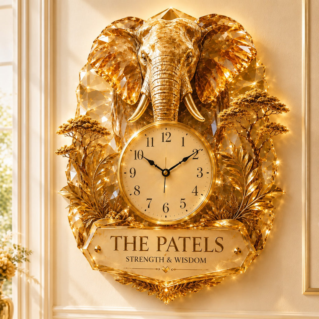 Elephant Custom Name Wall Clock — personalized with a custom name