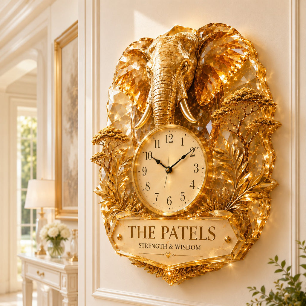 Elephant Custom Name Wall Clock — personalized with a custom name