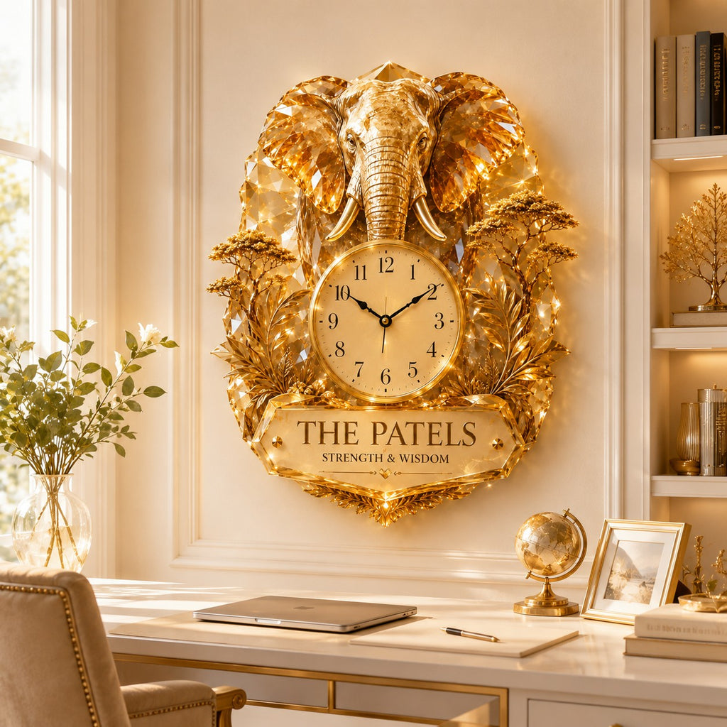 Elephant Custom Name Wall Clock — personalized with a custom name
