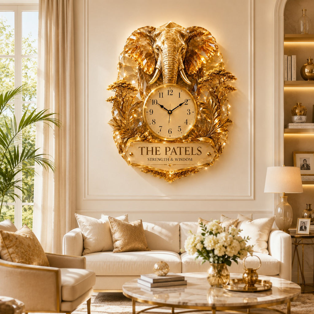 Elephant Custom Name Wall Clock — personalized with a custom name