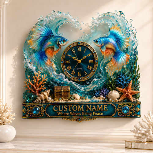 Betta fish Custom Name Wall Clock — personalized with a custom name