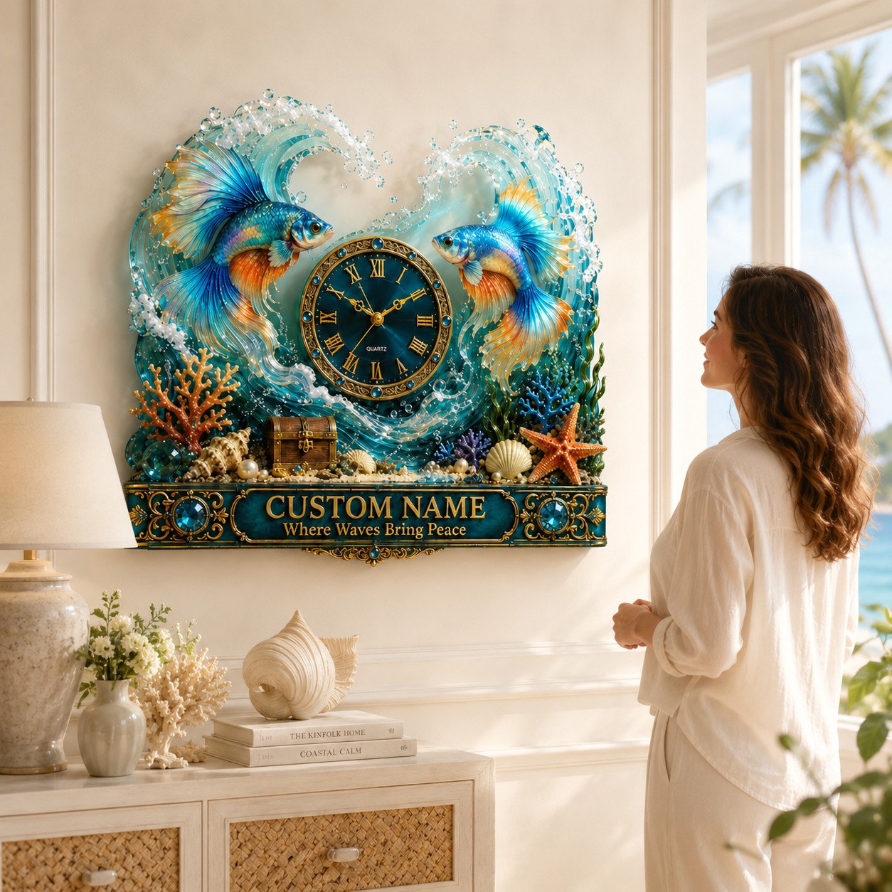 Betta fish Custom Name Wall Clock — personalized with a custom name