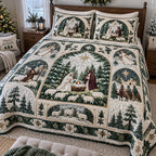 A Savior Is Born quilted 3-piece bedding set on a made bed with two matching pillow shams