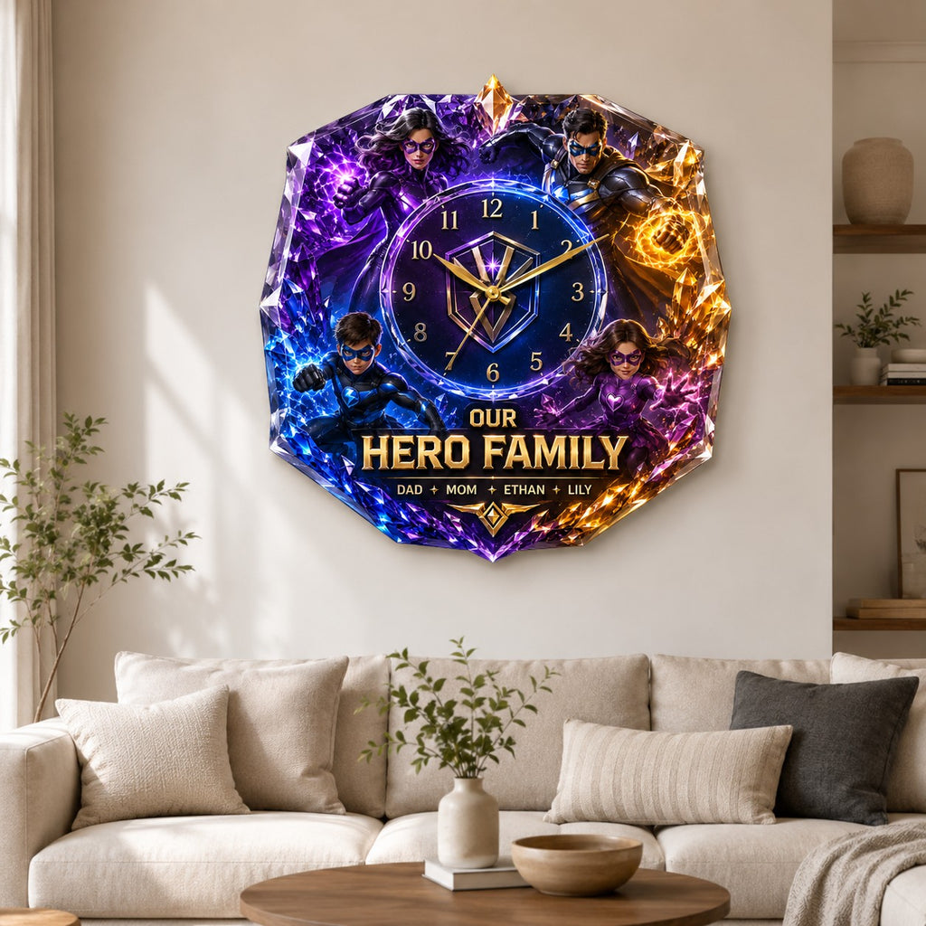 Personalized hero family Custom Name Wall Clock — personalized with a custom name