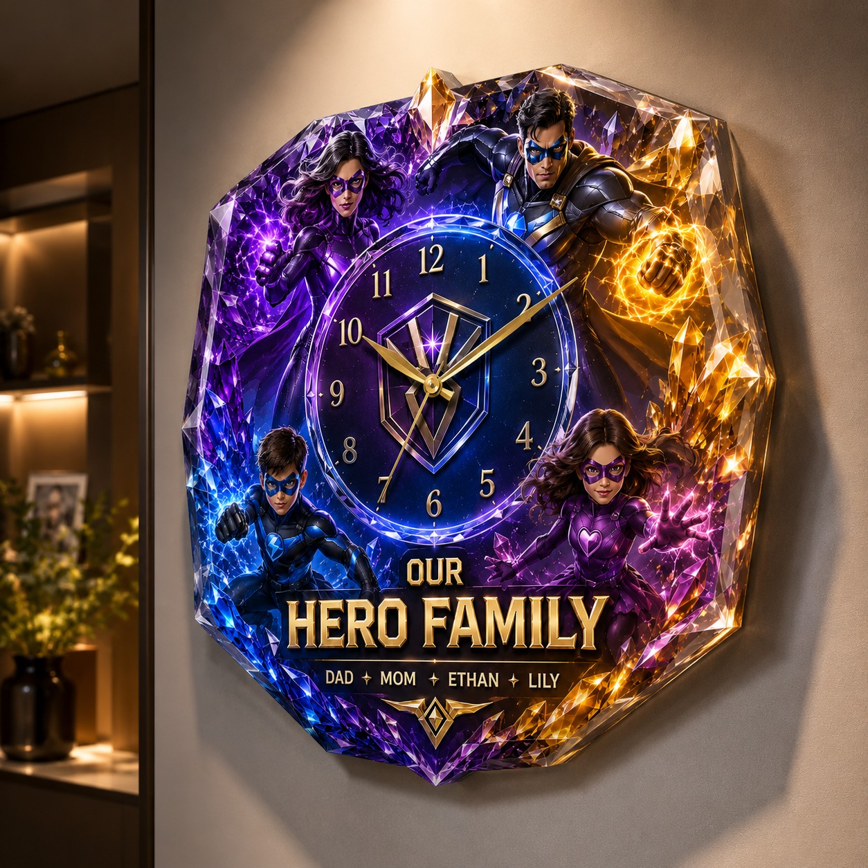 Personalized hero family Custom Name Wall Clock — personalized with a custom name