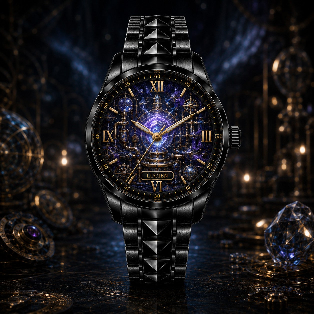 Custom Personalized Arcane Crystal Engine Watch — personalized with a custom name