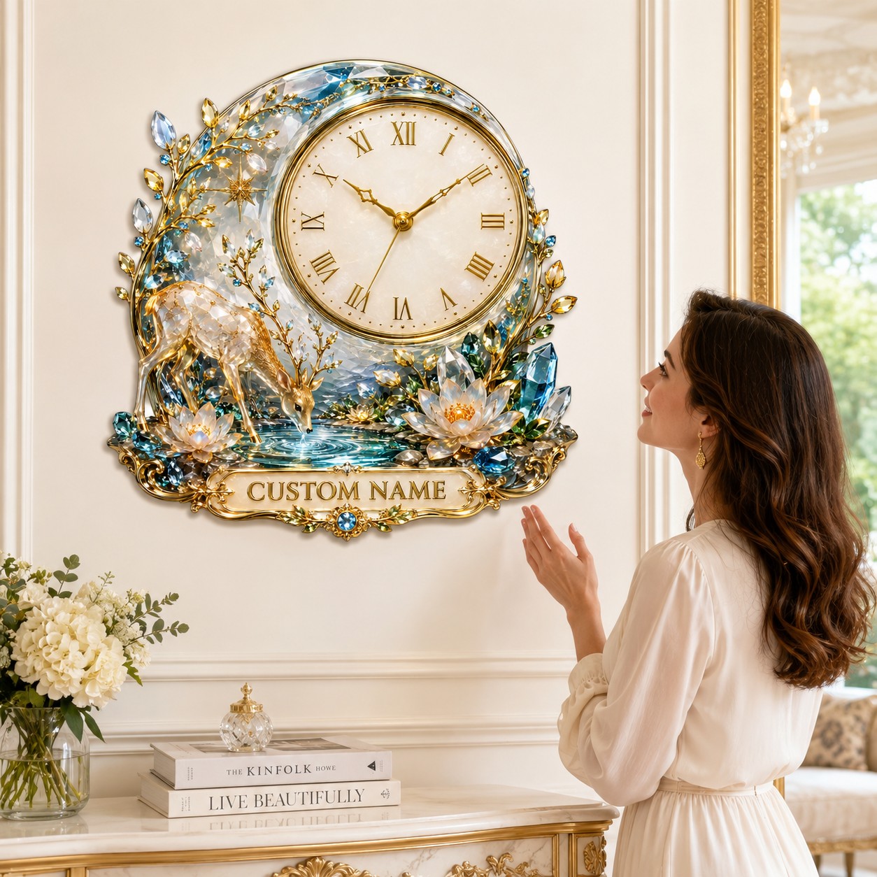 Personalized enchanted forest deer wall clock — personalized with a custom name