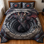 Abyss Dragon quilted 3-piece bedding set on a made bed with two matching pillow shams
