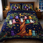 Adorable Cats 3-Piece Quilted Bedding Set GFTOHD13077 quilted 3-piece bedding set on a made bed with two matching pillow shams