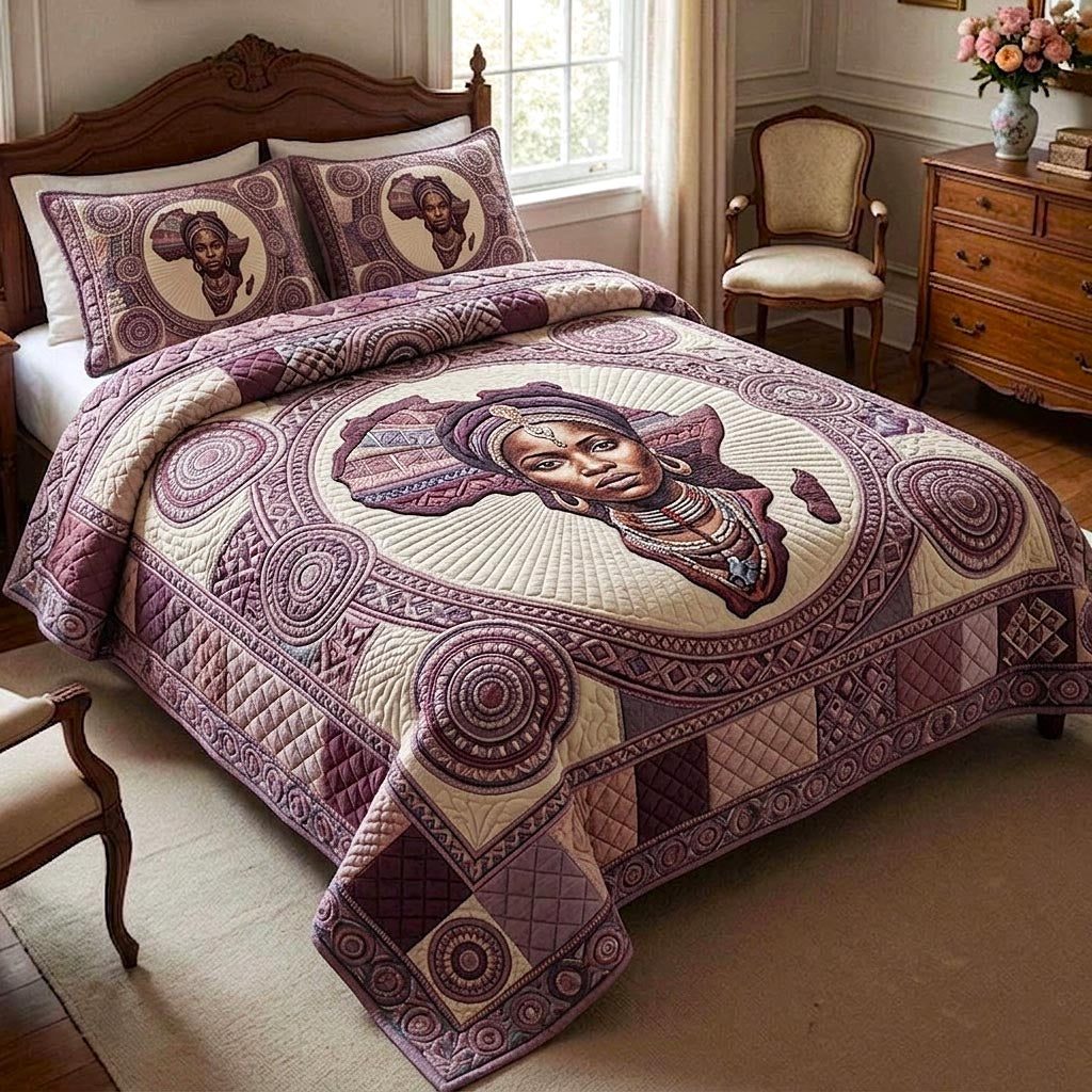 African Heritage 3-Piece Quilted Bedding Set GFTOMA10682 quilted 3-piece bedding set on a made bed in a farmhouse bedroom