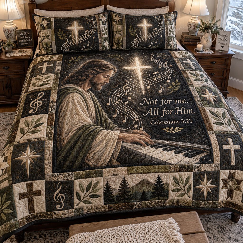 All for Him quilted 3-piece bedding set on a made bed with two matching pillow shams